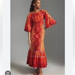 Farm Rio Printed Cutout Tiered-Hem Dress Size Medium